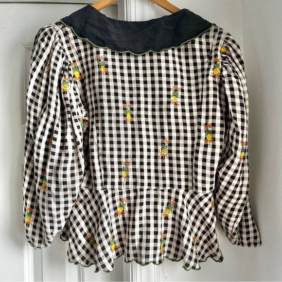 Farm Rio x Anthropologie Cottage Gingham Peter Pan Top Embroidered Pineapples - Picture 5 of 8